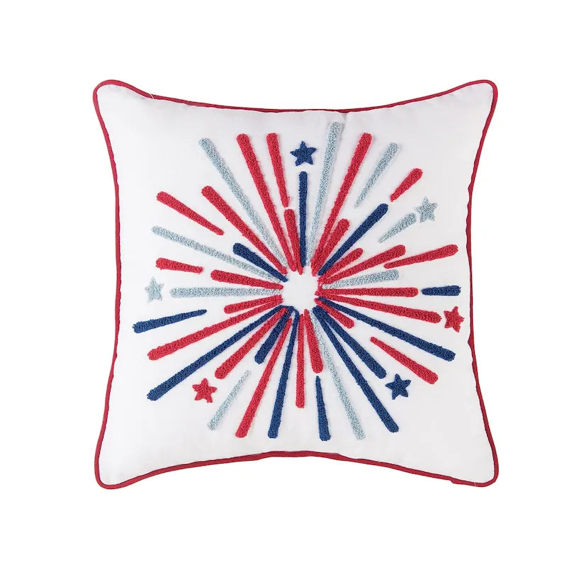 16  x 16  Patriotic Red White & Blue Tufted Fireworks Accent Throw Pillow