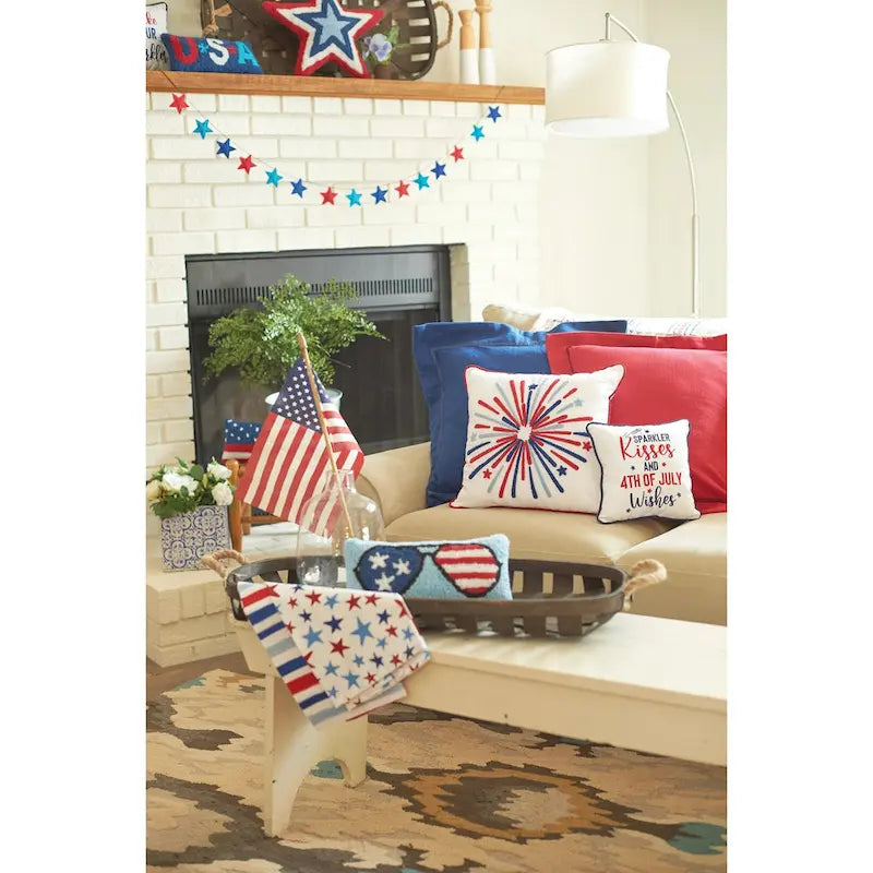 16  x 16  Patriotic Red White & Blue Tufted Fireworks Accent Throw Pillow