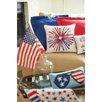 16  x 16  Patriotic Red White & Blue Tufted Fireworks Accent Throw Pillow