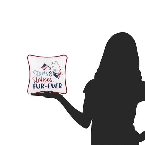 10  x 10  Patriotic Stars & Stripes Fur-Ever Cat Small/Petite Embroidered Accent Throw Pillow